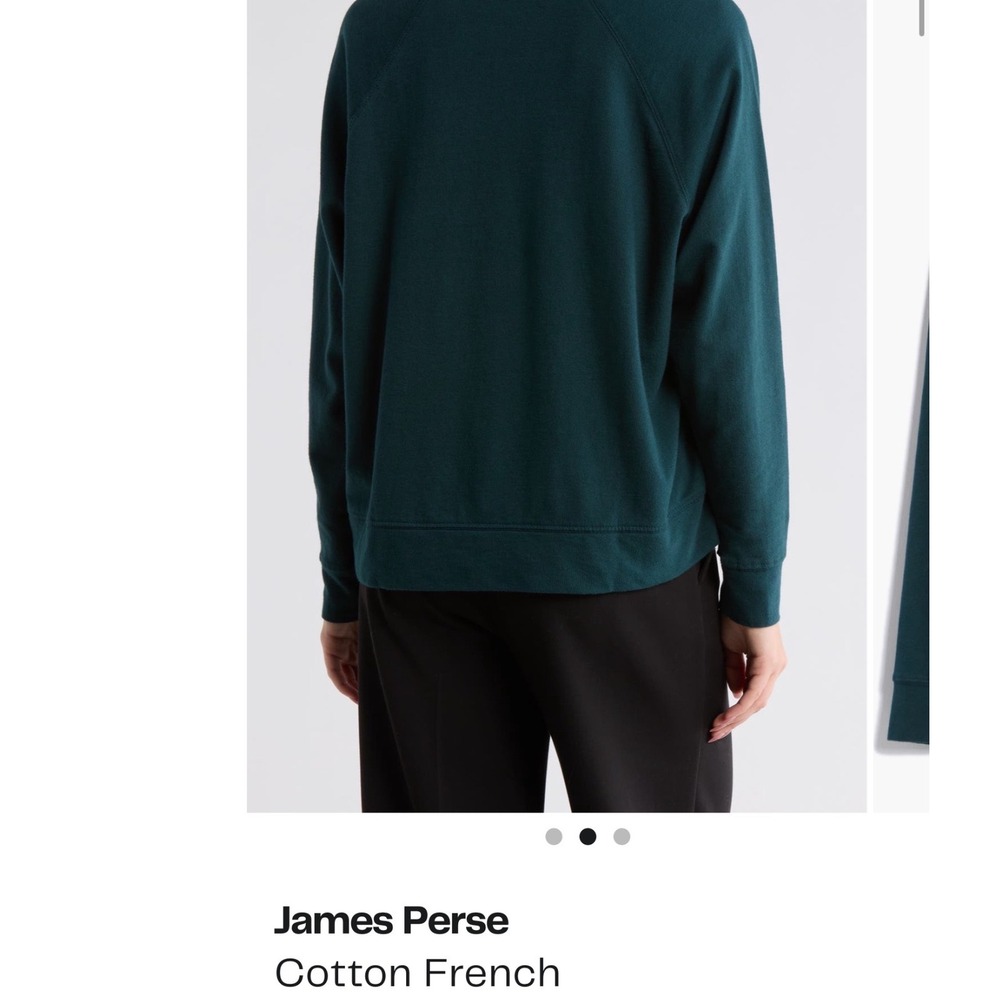 James Perse Laurel Cotton French Terry Crewneck Sweater WXAH3657CU Green Size 2 - Picture 2 of 7